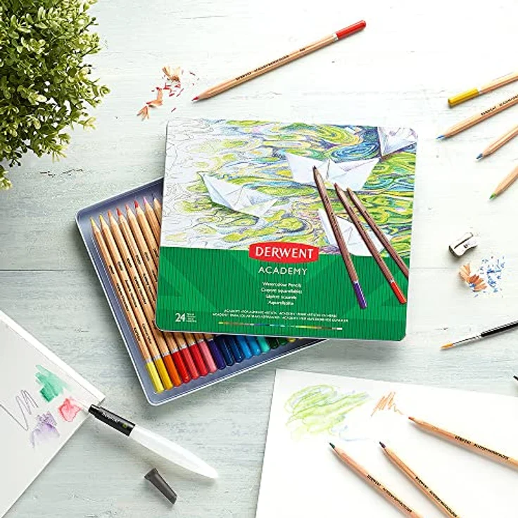 Derwent Academy Aquarellstifte, 24er-Set in Dose, Hochwertige Farbstifte, Ideal zum Nass- oder Trockenmalen, Zeichnen und Illustrieren, Für Hobbykünstler, 2300226 – Bild 5