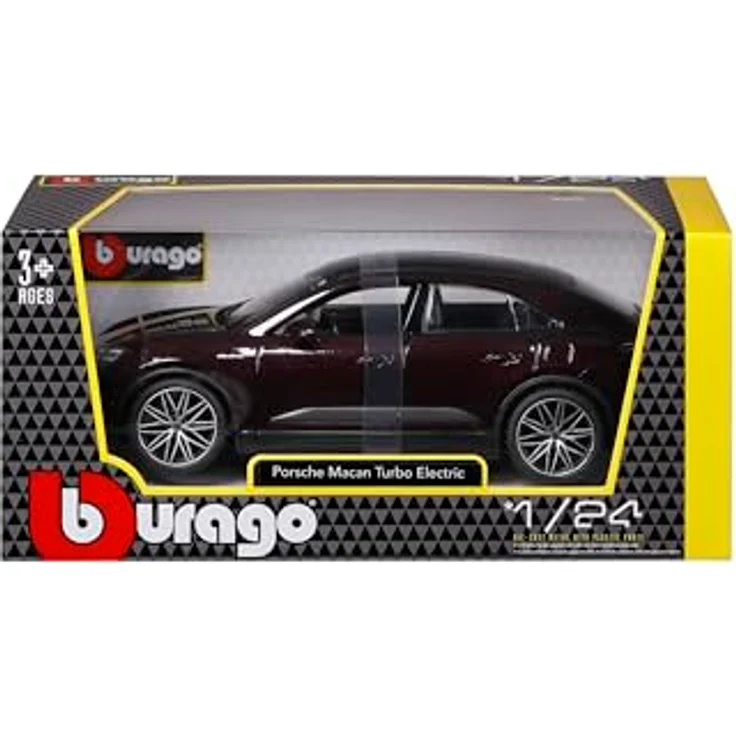 Bburago Porsche Macan 4 Electric, Bordeaux - Modellauto 1:24 mit beweglichen Türen und Haube, detailgetreues Sammlerauto für Porsche-Fans ab 3 Jahren (18-21114CO) – Bild 1