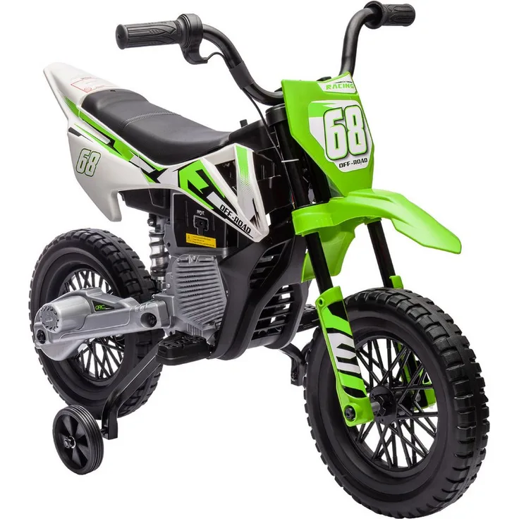 AIYAPLAY Elektro-Kindermotorrad 12V, mit Musik, abnehmbaren Trainingsrädern, 2,4-5 km/h, für Kinder von 3-6 Jahren, max. 30 kg, Grün