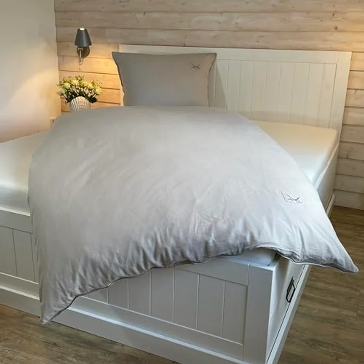 Sansibar Leinen Look Bettwäsche Taupe Set 2 teilig 135x200 cm 100% Baumwolle mit Logo-Patch – Bild 2