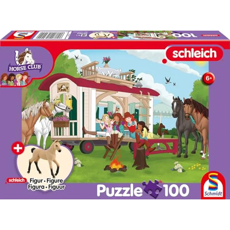 Schmidt Spiele 56463 Horse Club Kinderpuzzle, Lagerfeuer am Wohnwagen, 100 Teile mit Hannoveraner Fohlen Figur, 36,1 x 24,3 cm, ab 6 Jahren – Bild 4