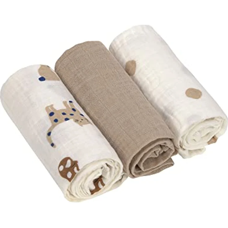 LÄSSIG Baby Puckdecke Spuckdecke Pucktuch Mulltuch 3er Set Baumwolle 60 x 60 cm/Swaddle & Burp Blanket M Little Mateys Dog – Bild 1