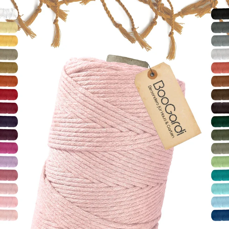BooGardi Makramee Garn 100% Baumwolle - Hellrosa, 3mm x 200m Bastelgarn, reißfest und geruchlos – Bild 1