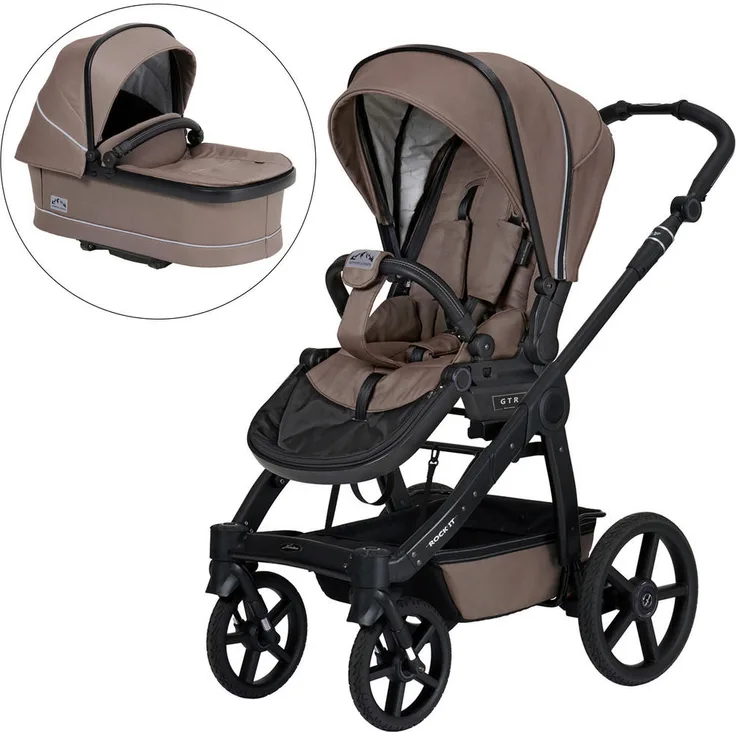 Hartan Kinderwagenset Rock IT Outdoor, Cappuccino, 3-teilig, mit Federung und 5-Punkte-Gurt, Made in Germany