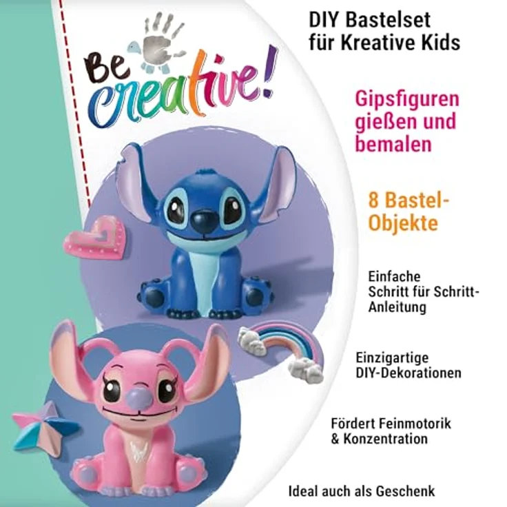 Ravensburger BeCreative Kreativset, Bastelset Gipsgießen Disney Stitch und Angel mit 3D-Gipsfiguren und Dekoteilen – Bild 3