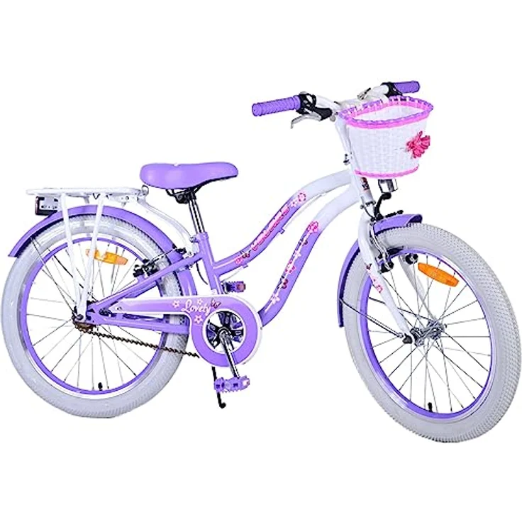 Volare Lovely 20 Zoll Kinderfahrrad, Lila, 1 Gang, mit Korb, Seitenständer und höhenverstellbarem Sattel – Bild 2