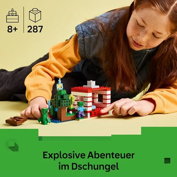 LEGO Minecraft 21275 Das TNT-Dschungelhaus Bausatz, Spielset mit Sprengfunktion und 3 Figuren, Mehrfarbig, 287 Teile – Bild 2