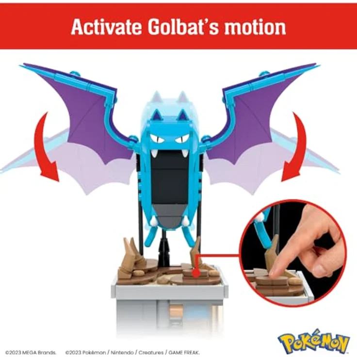 MEGA WONDER POKEMON MEGA Pokémon Mini Motion-Golbat - 313-teiliges Klemmbausteine-Set mit verstecktem Knopf, 13 cm groß, Flügelschlag Funktion, HTH72 – Bild 3