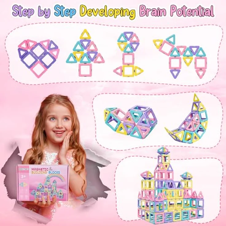 COOLJOY Magnetische Bausteine 40 Teile, Set aus Quadrat und Dreieck, sicheres Bauklötze Spielzeug für Kinder ab 3 Jahren, pädagogisches Magnetspielzeug für Jungen und Mädchen – Bild 3