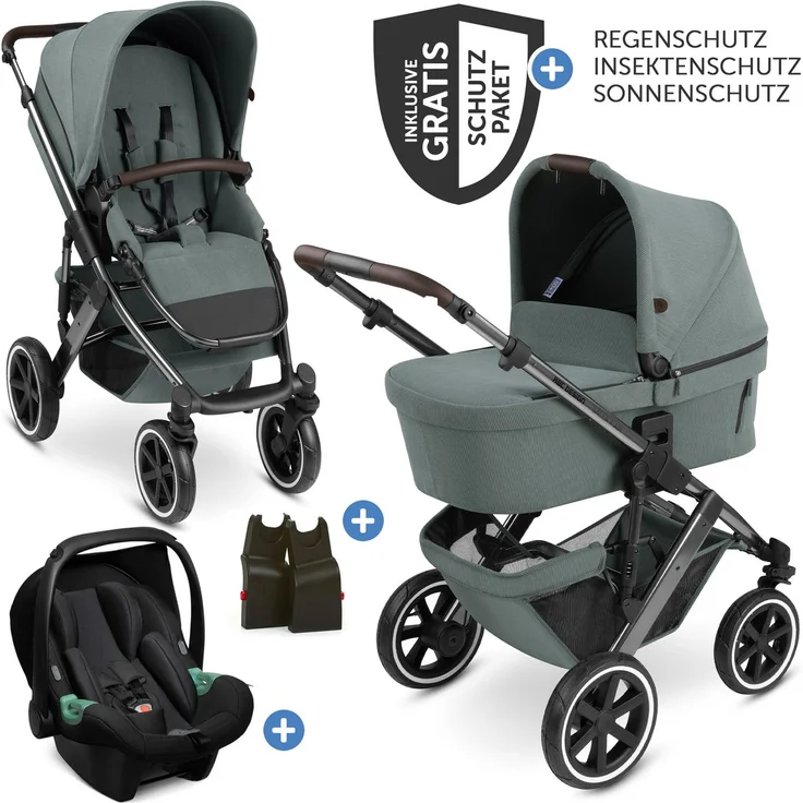 ABC Design Salsa 4 Air, 3in1 Kinderwagen-Set inklusive Babywanne, Babyschale Tulip und XXL Zubehörpaket, Aloe - mit Gratis Mobilitätsgarantie