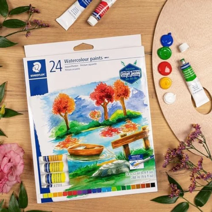 STAEDTLER 8880 C24 Aquarellfarben (hochpigmentiert, leicht mischbar, wasserlöslich, zur Verwendung auf Aquarellpapier, Kartonetui mit 24 farblich sortierten Aquarellfarben) Farbtuben à 12 ml – Bild 4