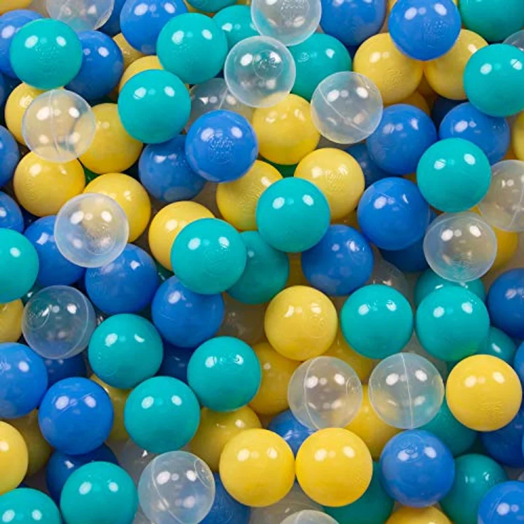 KiddyMoon 500, Kinder Bälle ∅ 6cm für Bällebad und Spiel, BPA-frei, Türkis/Blau/Gelb/Transparent, Made in EU – Bild 2