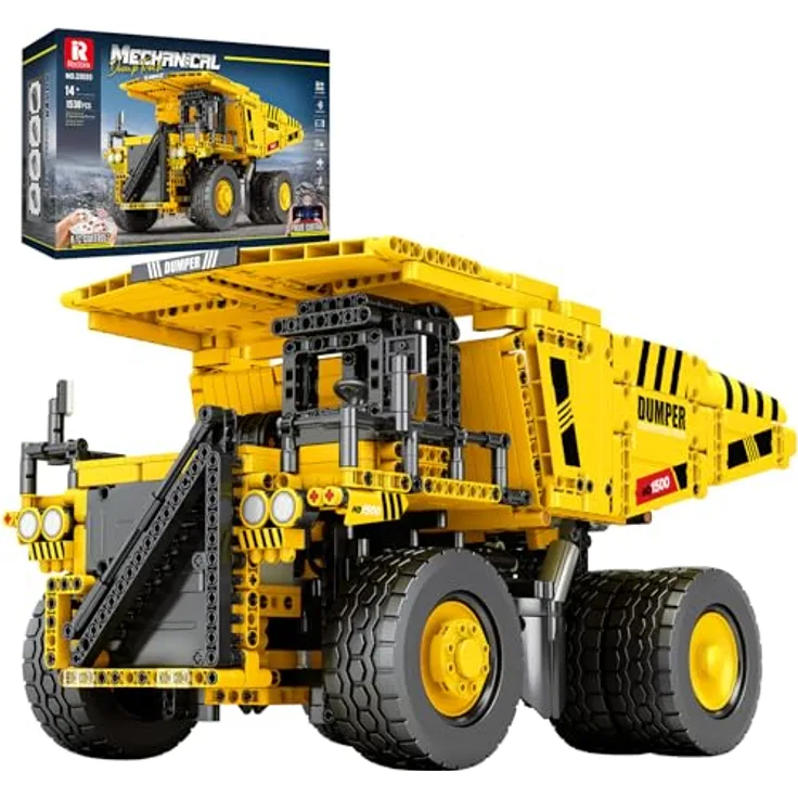 Reobrix Technik Dumper Bausteine 22025, Bergbau Muldenkipper mit hydraulischem Arm und Bluetooth-Fernsteuerung, 1.538 Teile