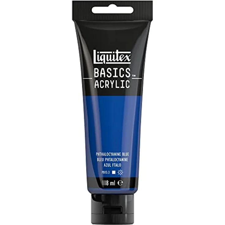 Liquitex Basics Acrylfarbe 8870025, monopigmentierte Künstlerpigmente, lichtecht, mittlere Viskosität, seidenglänzender Finish, 118ml Tube - Phthalozyaninblau – Bild 1