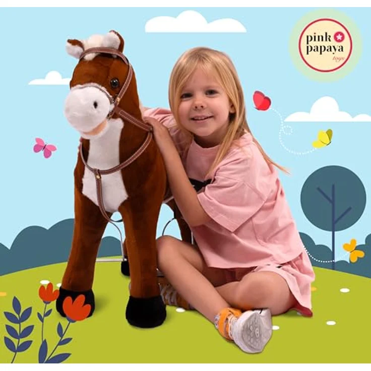 Pink Papaya Stehpferd zum draufsitzen | 60cm Spielpferd zum Reiten Max | Pferd zum Reiten für Kinder mit Sound | Sattel Pferd, Rosa – Bild 5