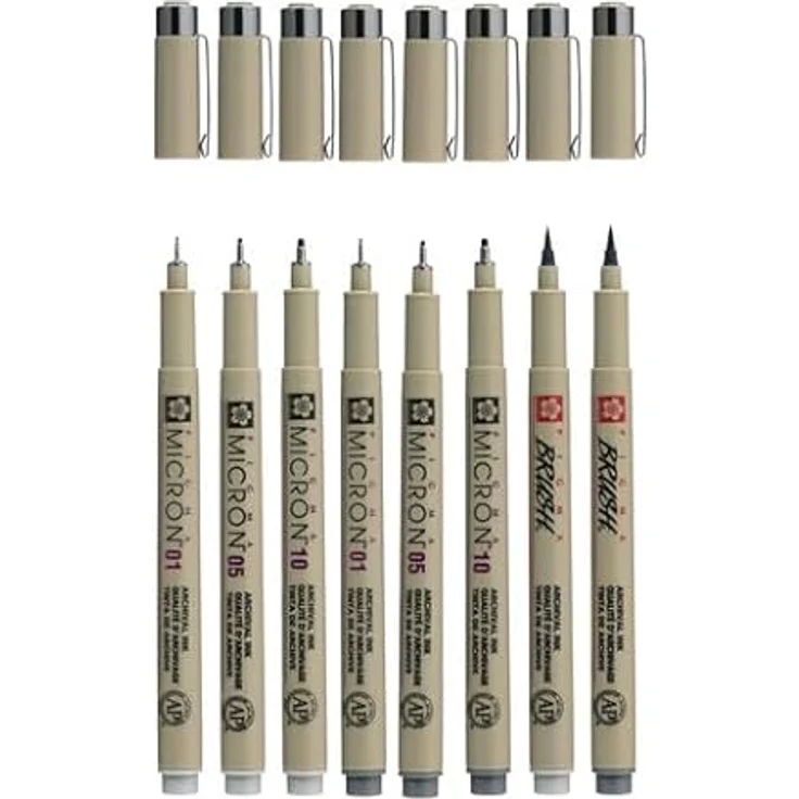 Sakura Pigma Micron Fineliner-Set, farbsortiert, 8 St., 0,25 + 0,45 + 0,60 mm, wischfest und dokumentenecht – Bild 4