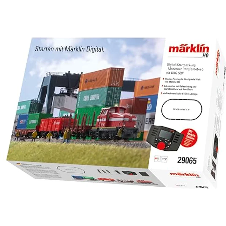 Märklin H0 Mä Dig.-Startpackung Mod.Rangier, digitale Modelleisenbahn mit Henschel DHG 500 Diesellok und vier Wagen inkl. Container, erweiterbar mit C-Gleis – Bild 1
