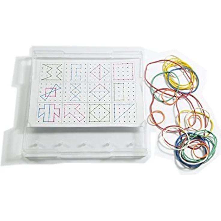 Wissner 081600.000 - Geobrett quadratisch transparent 15 x 15 cm, stapelbar, inklusive  Gummiringe und 12 Lege-Vorlagen – Bild 3