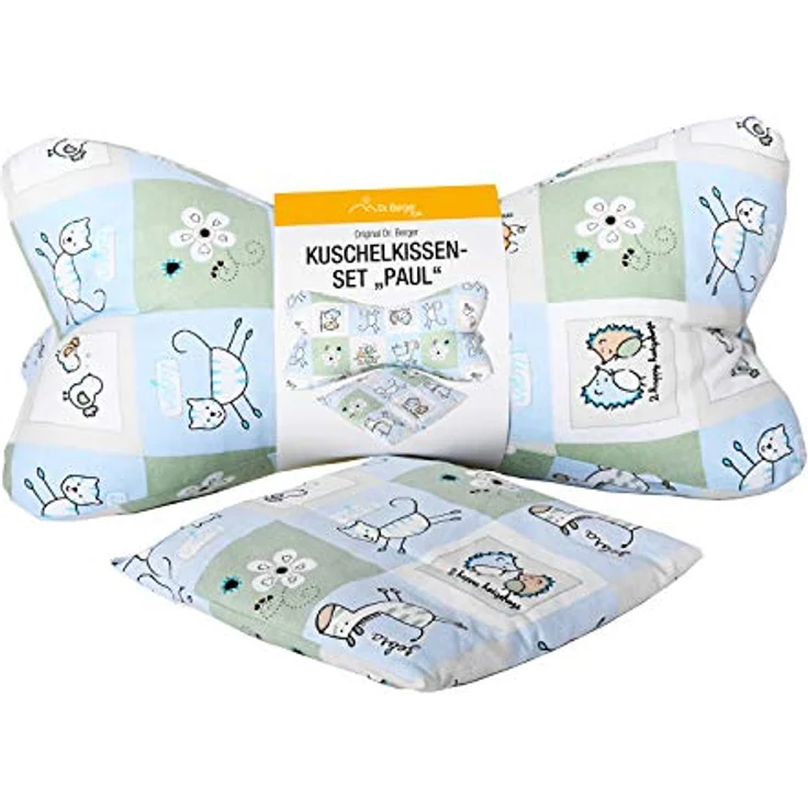 Dr. Berger Kinderkissen Set Paul, ergonomisches Lesekissen und Nackenkissen mit Bio-Lavendel und Kirschkernkissen, 100% Baumwolle, grün – Bild 1