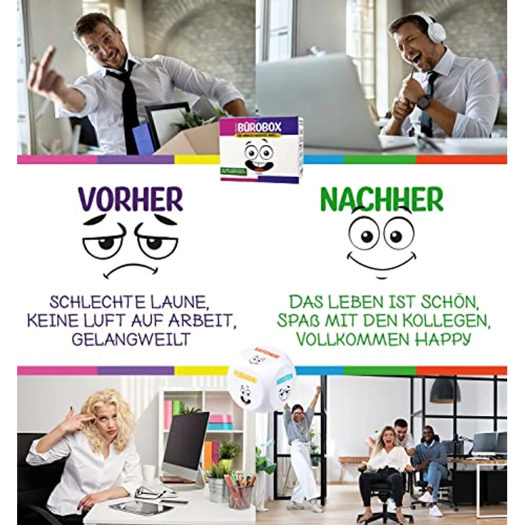 Longfair Lustige Büro Geschenk Box, 24-teiliges Set mit Textmarkern, Anti-Stress Würfel, Notizblock, Stempeln und Postkarten – Bild 5