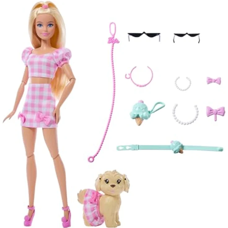 Barbie Zwillingslook Anziehpuppe mit Schleife und Haustier, inklusive stylischen Accessoires – Bild 6