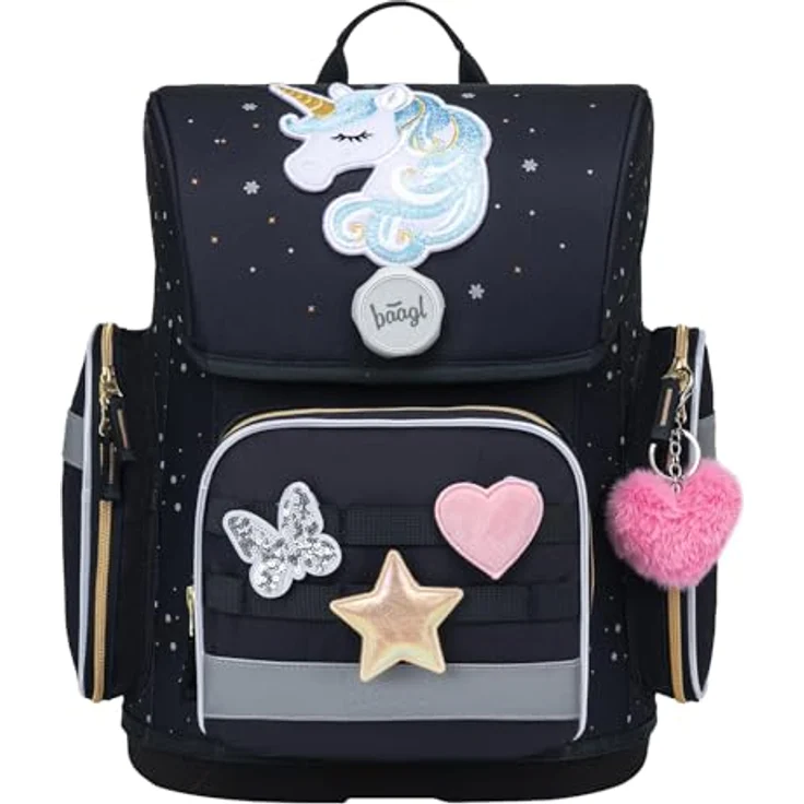 Baagl Schulranzen Set 3-teilig Ergo, Mädchen, Unicorn Gold, ergonomisches Design, Fidlock-Verschluss, wasserabweisend, 19 l Volumen – Bild 2