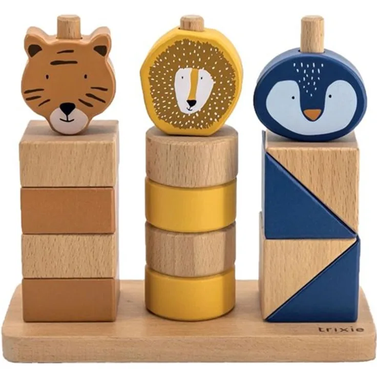 Trixie Baby Wooden Stacking Blocks Wild Animals, 16 Teile, aus 100% FSC® zertifiziertem Holz, fördert motorische Fähigkeiten und Tierkenntnisse
