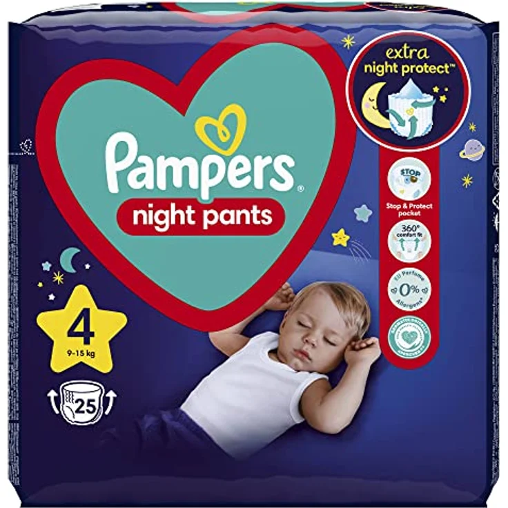 Pampers Night Pants Size 4, Einweg-Windelhöschen für die Nacht, 9-15 kg, 25 St., atmungsaktive und auslaufsichere Höschenwindeln mit schneller Absorption – Bild 2