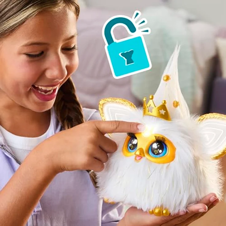 Hasbro Furby Gold Glam, interaktives Funktionsplüschspielzeug mit 5 Modi und über 600 Sätzen, gold – Bild 4
