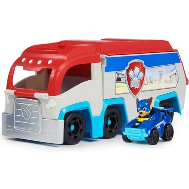 Spin Master Paw Patrol The Movie Pup Squad Paw Patroller, Fahrzeug-Spielset mit umwandelbarem Hauptquartier und Chase Pup Squad Racer, 25 cm lång, geeignet für Kinder ab 3 Jahren