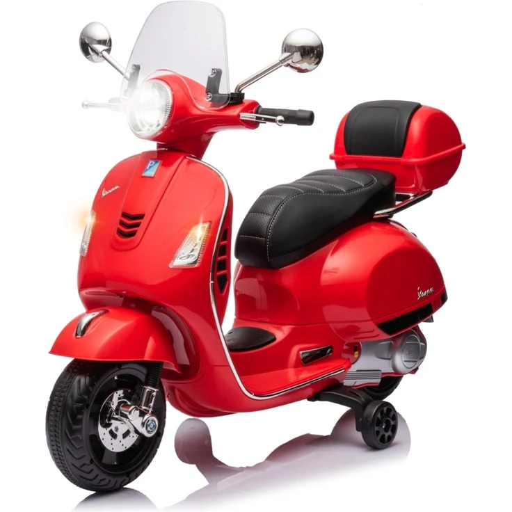 Milly Mally Vespa GTS Super Red, Batteriebetriebenes Fahrzeug mit LED-Lichtern, Musikanlage und abschließendem Kofferraum