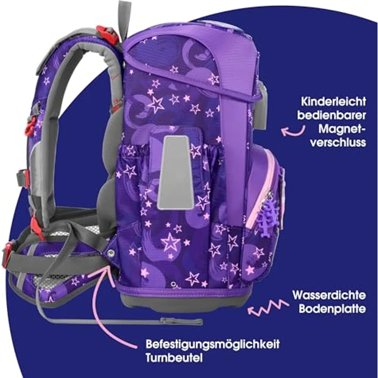 Step by Step Schulranzen-Set Cloud „Pegasus Liv“, 5-teiliges Set in lila mit ergonomischem Tornister, höhenverstellbar und Reflektoren, für Mädchen ab der 1. Klasse, 19L – Bild 3