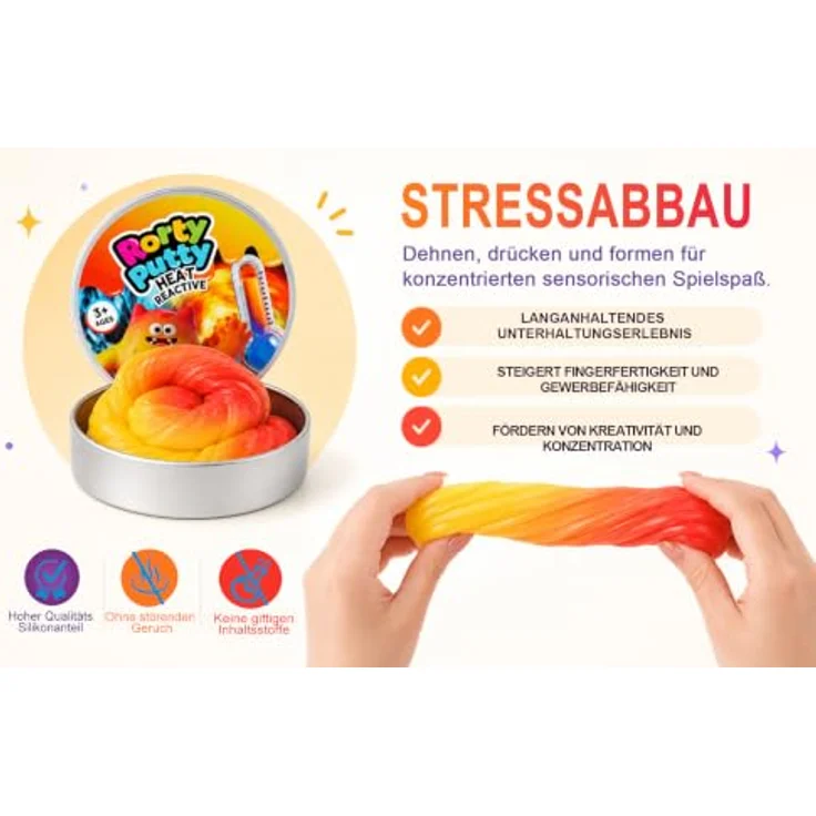 ENCOVY Magic Knete Intelligente Slime 80g, Wärmeempfindlicher Dough Farbwechsel Rot zu Gelb, Therapieknete für Kinder und Erwachsene – Bild 5