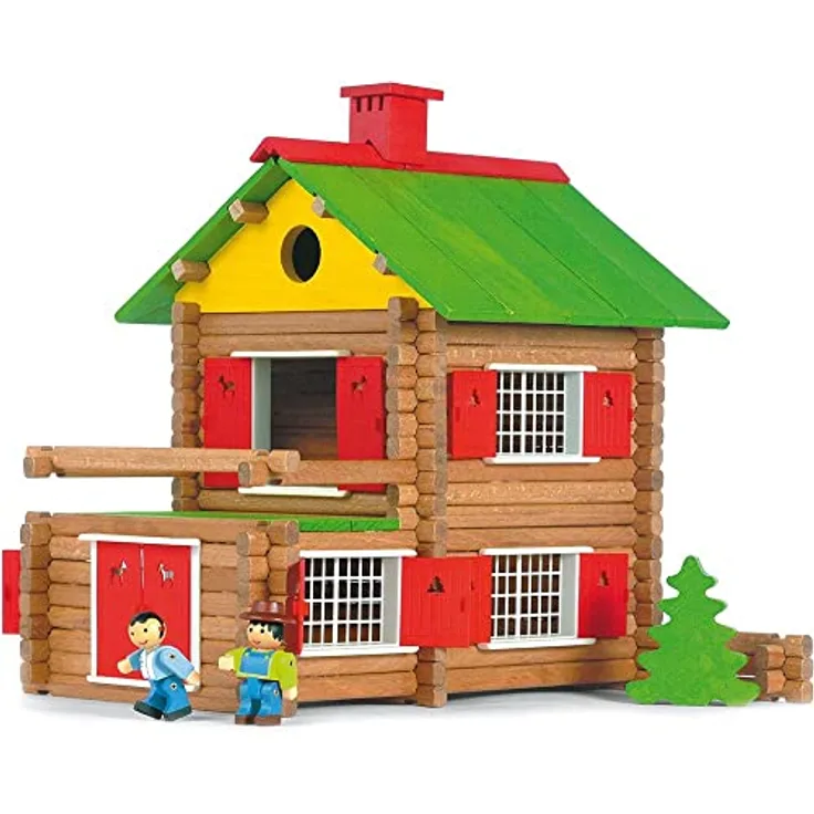 Jeujura Swiss Chalet, Holzspielzeug mit 175 Klemmbausteinen, Bauspiel aus Holz, hergestellt in Frankreich