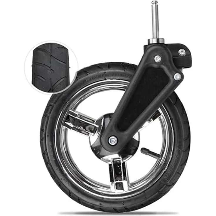 Bergsteiger Ersatzreifen für Kinderwagen Capri, Schwenkrad 9 Zoll, Komplettrad hinten 12 Zoll, chrome, schwarz