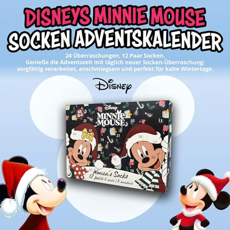 United Labels Disney Minnie Mouse Adventskalender, 12 Paar Socken für Damen Größe 35-41, Sneakersocken und lange Socken, offiziell lizenziertes Merchandise – Bild 2