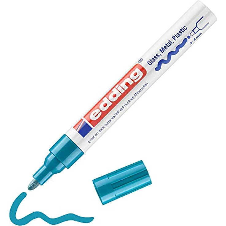 edding 750 Glanzlackmarker - hell-blau - 1 Lackmarker - Rundspitze 2-4 mm - Lackstift für Glas, Stein, Holz, Kunststoff und Papier - wasserfest, stark deckend – Bild 1
