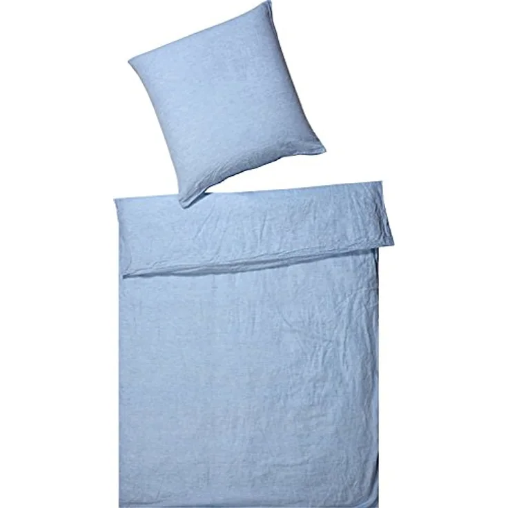 elegante Leinen Bettwäsche Breeze hellblau 1 Bettbezug 135 x 200 cm + 1 Kissenbezug 80 x 80 cm