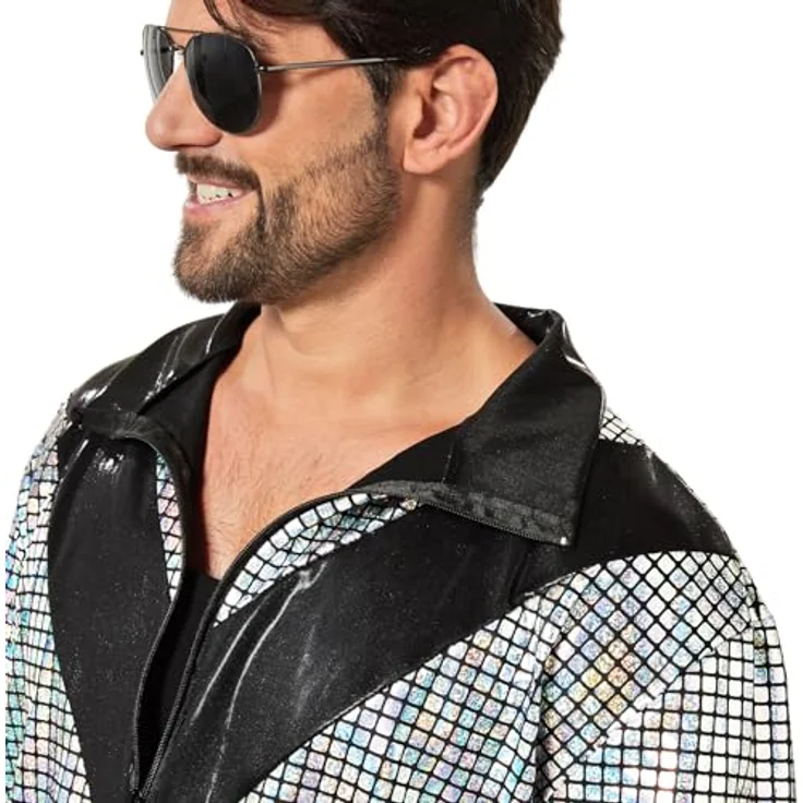 dressforfun Jogginganzug Herren Set, silberne Faschingskostüme im 80er Disco-Look, XXL, hoher Komfort, pflegeleicht, ideal für Karneval und Gruppen-Events – Bild 4