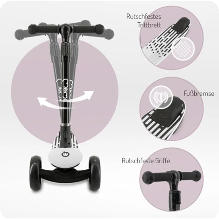 MoMi SAN 2-in-1 3-Rad-Kinderroller, höhenverstellbarer Lenker 60/66/72 cm, klappbar, LED-Räder, ABEC-7, Trittbremse, 2,7 kg – Bild 4
