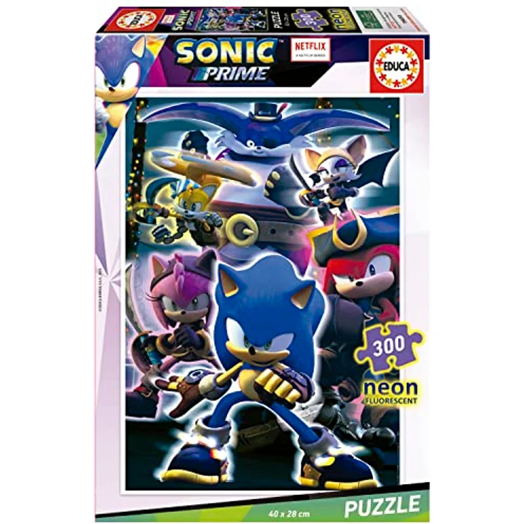 Educa 19630, Sonic Prime Neon Puzzle mit fluorezierenden Farben, nachtleuchtend, 300 Teile, für Erwachsene und Kinder ab 8 Jahren – Bild 1