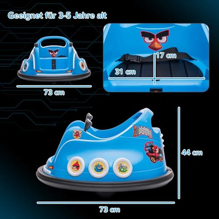 AIYAPLAY Elektro-Kinderauto 12V, mit Fernbedienung, Musik, Lichtern, Belastbarkeit 30 kg, 360В°-Drehung, Blau – Bild 5