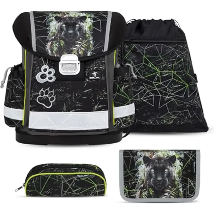 Belmil Classy Schulranzen Set 4-teilig (403-13/AG/S) (Black Panther 2), Ergonomisches wasserdichtes Schulranzen-Set mit Brustgurt, 19L, AGR empfohlen