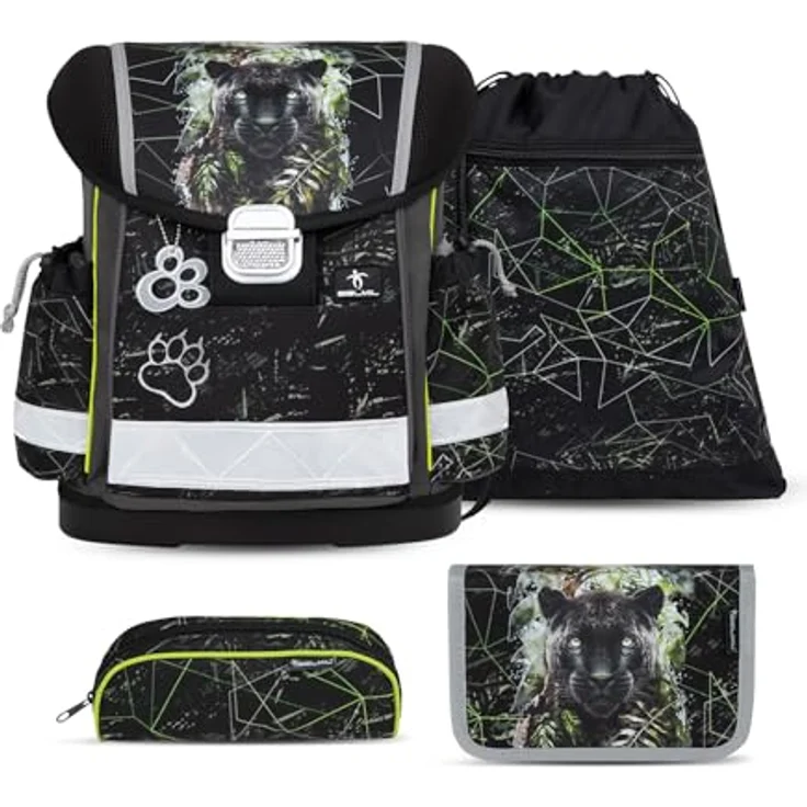 Belmil Classy Schulranzen Set 4-teilig (403-13/AG/S) (Black Panther 2), Ergonomisches wasserdichtes Schulranzen-Set mit Brustgurt, 19L, AGR empfohlen – Bild 1