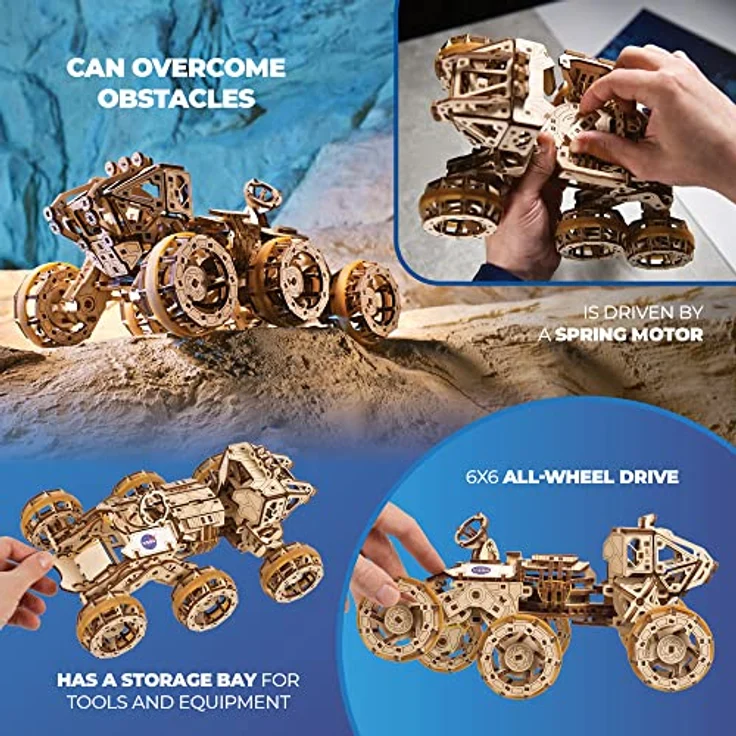 UGEARS Bemannter Mars Rover - 3D Holzpuzzle Modellbausatz für Erwachsene - Mit 6x6-Allradantrieb und realistischen Details – Bild 3