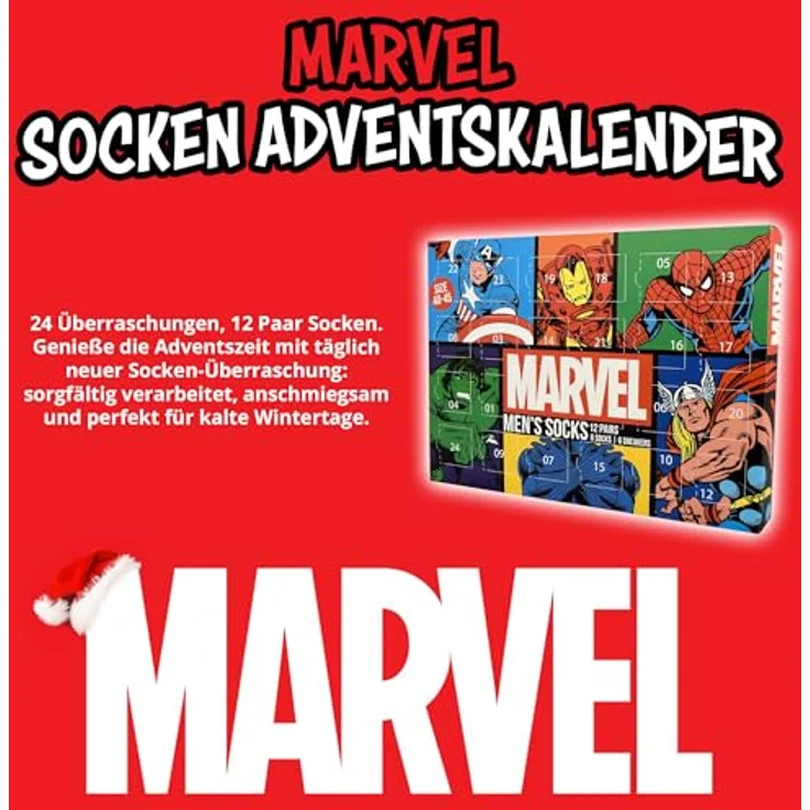 United Labels Marvel Adventskalender, 12 Paar Socken für Herren, Größe 40-45, mit klassischen und Sneakersocken, offizielle Marvel Merchandise – Bild 2