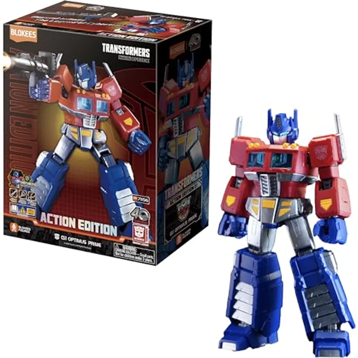 BLOKEES Transformers Classic Class G1 Optimus Prime Modell, 18 cm hoch, mit Ionenblaster, Energon-Axt und Jetpack, leuchtende Augen