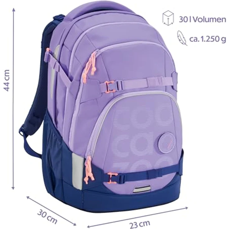 Coocazoo Schulrucksack Mate „Tarp Frosty Lilac”, ergonomischer & anpassbarer Tornister, höhenverstellbar, mit Brustgurt & Hüftgurt, 30 Liter Volumen, lila – Bild 2