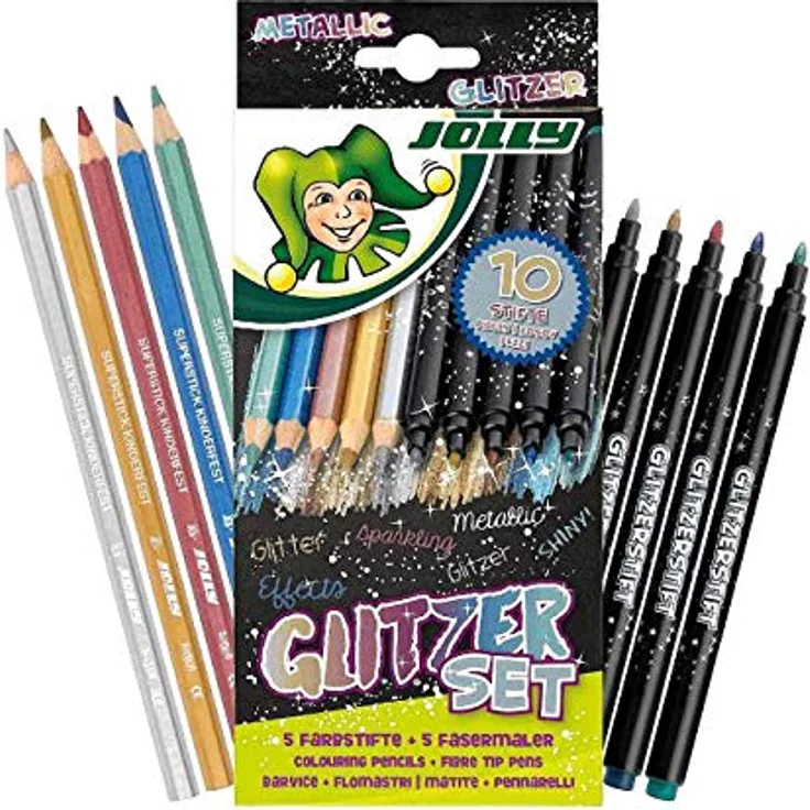 JOLLY Farbstifte Glitzerset mit 10 Metallic- und Glitzer- Fabrstiften