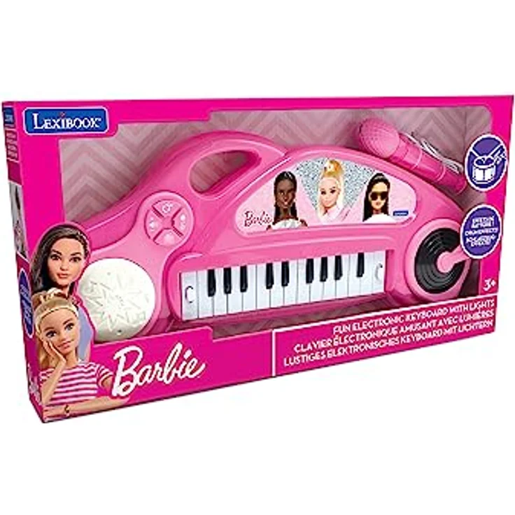 Lexibook Barbie Elektronisches Klavier für Kinder mit Lichteffekten, Mikrofon, Schlagzeug, integriertem Lautsprecher, Demo-Melodien, DJ-Player, rosa, K704BB – Bild 5
